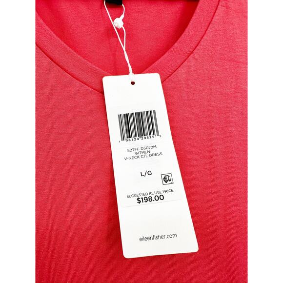 Eileen Fisher Red Stretch Jersey Knit V-Neck Tank Midi Dress Size Large NWT - Picture 6 of 6